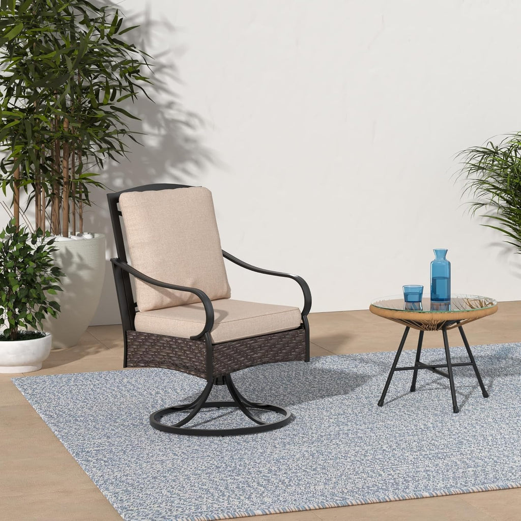 PHI VILLA 6-Piece Outdoor Dining Sets, All-Weather Patio Table and Chairs Set with Umbrella for 4, Heavy Duty Patio Round Table Set for Deck, 4 Extra Large Outdoor Swivel Chairs with Thick Cushions wourant