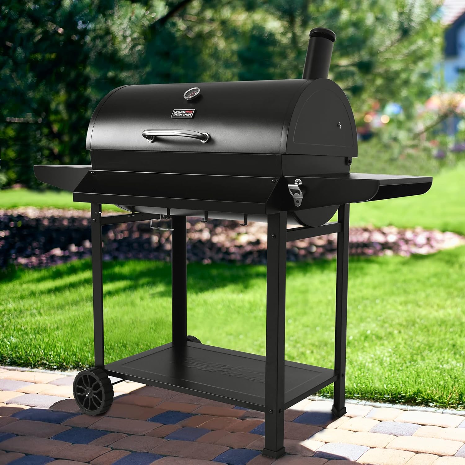 Royal Gourmet CC1830T 30-Inch Barrel Charcoal Grill with Warming Rack & Front Storage Basket, Outdoor BBQ Grill with 627 sq. in. Grilling Area for Backyard Barbecue Cooking Party, Black wourant