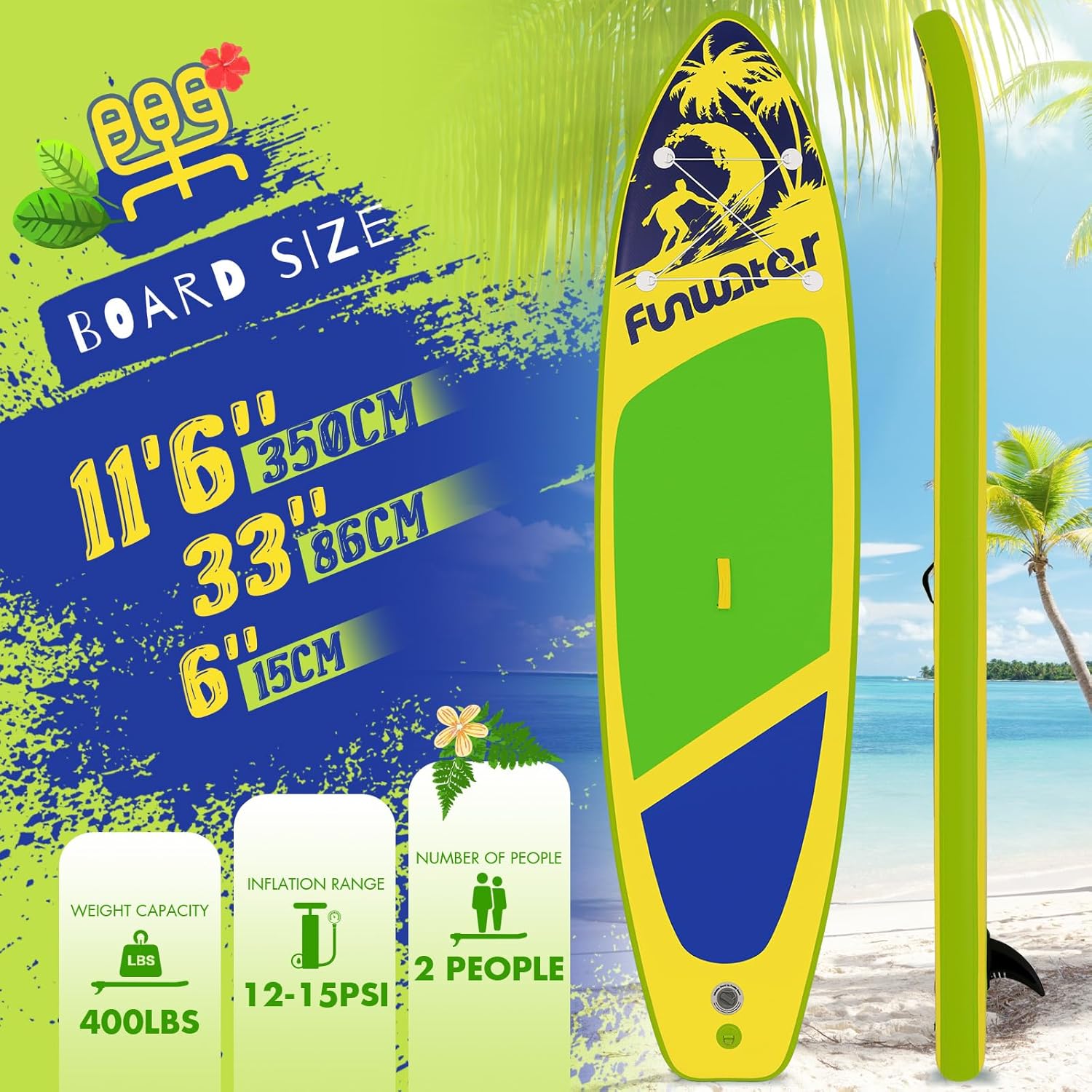 FunWater Inflatable Stand Up Paddle Board with Premium SUP Paddle Accessories, Non-Slip EVA Deck, 11'/10'6' Paddle wourant