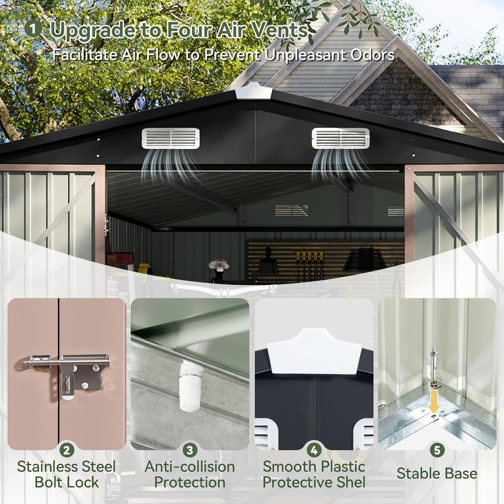 Aoxun 6.2x4 FT Shed Outdoor Storage Shed Metal Garden Shed Slooping Roof Tool Shed Bike Shed wourant