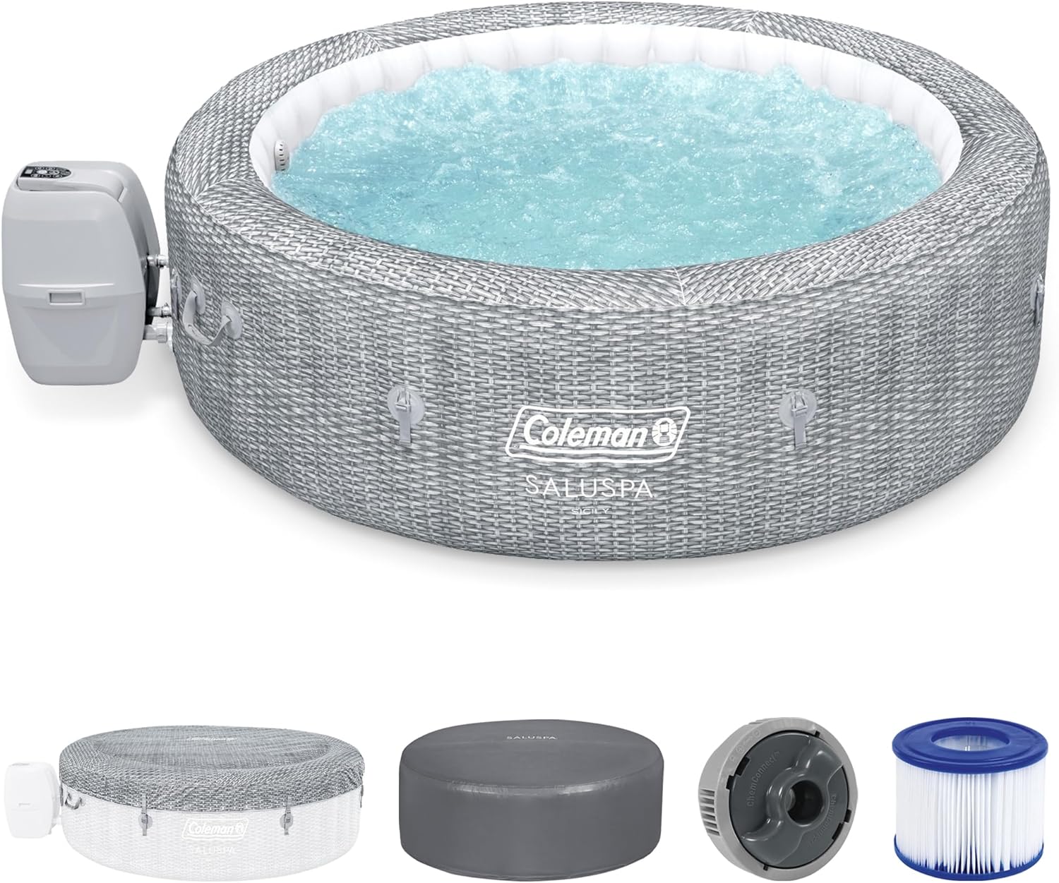 Coleman Sicily AirJet Large Round 5 to 7 Person Inflatable Hot Tub Portable Outdoor Spa wourant
