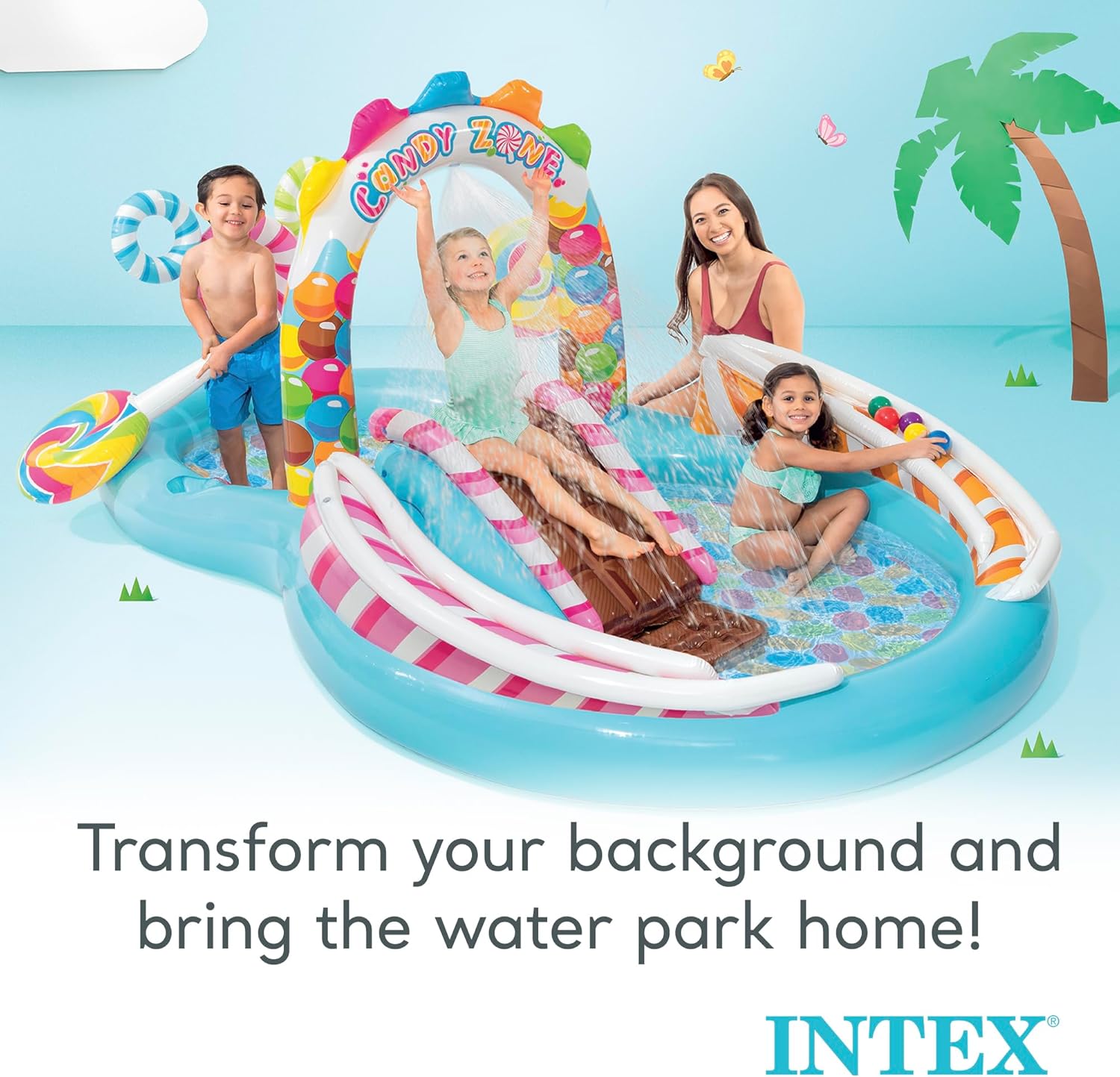 Intex 96" x 78" x 28" Inflatable Jungle Adventure Play Center Spray Kiddie Pool - Backyard Kids Water Slide, Outdoor Blow-Up Splash Pad for Toddlers wourant