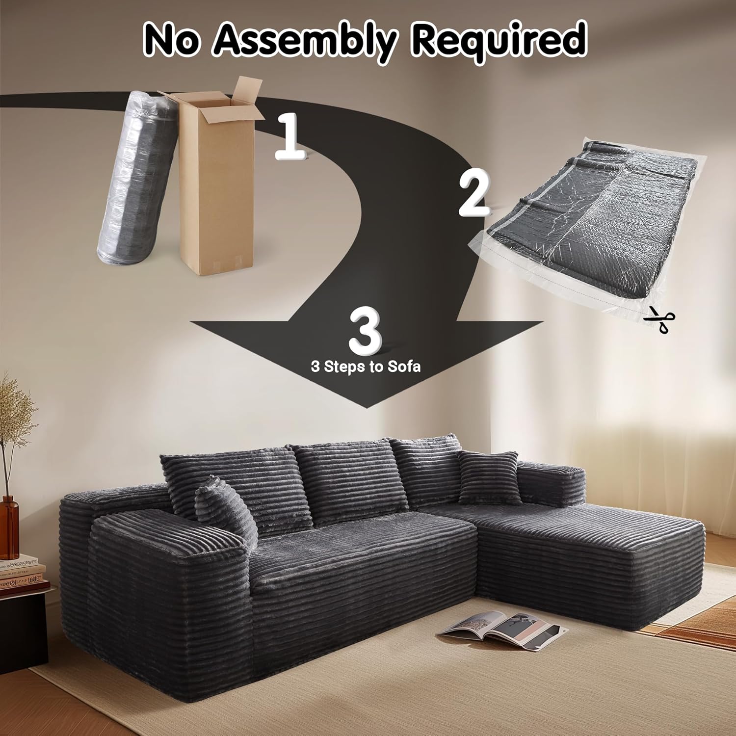 Ovios 104" Cloud Section Sofa L-shaped lounge chair, modern modular sofa wourant