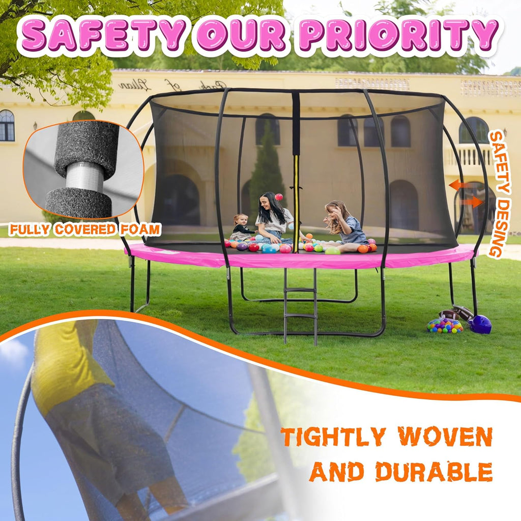 Trampoline 8FT 10FT 12FT 14FT 16FT, Recreational Trampolines with Enclosure Net and Ladder, Outdoor Anti-Rust Trampolines for Kids and Adults, ASTM Approved wourant