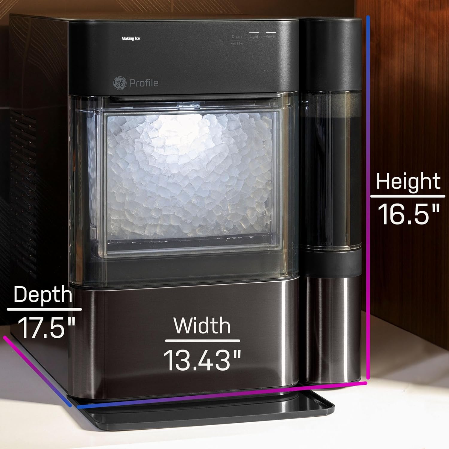 GE Profile Opal 2.0 with 0.75 Gallon Tank, Chewable Crunchable Countertop Nugget Ice Maker, Scoop included, 38 lbs in 24 hours, Pellet Ice Machine with WiFi & Smart Connected, Black Stainless Steel wourant