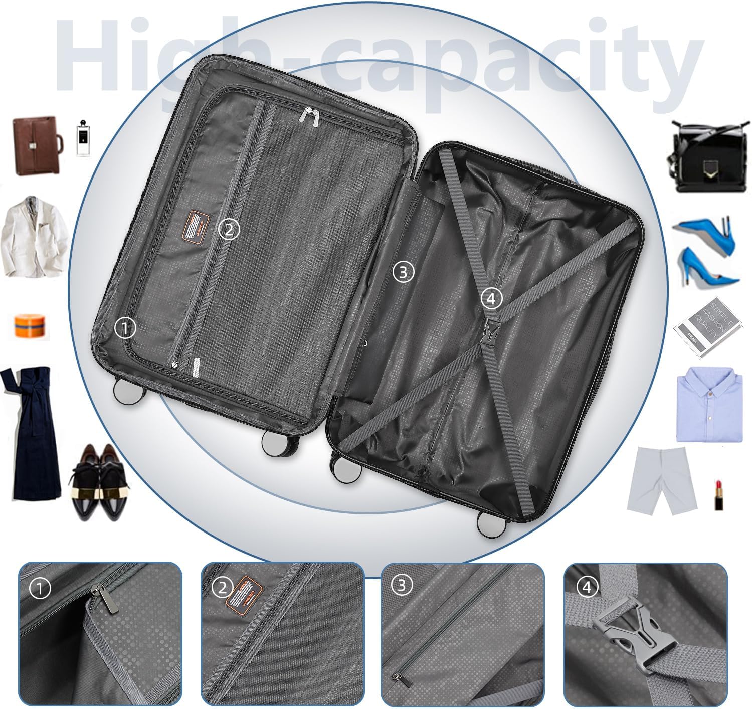 Luggage 6-piece hardshell expandable suitcase lightweight travel carry-on luggage set wourant