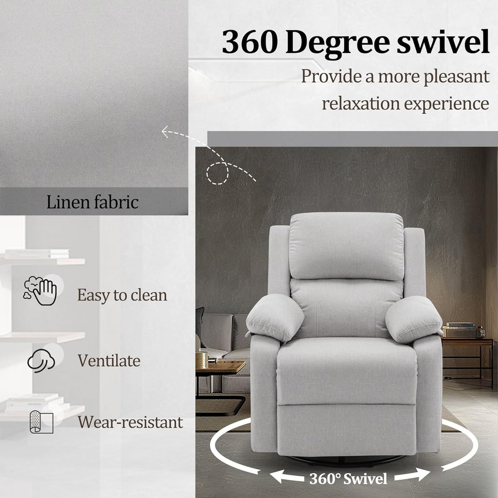 Reclining rocking chair 360 degree rotating fabric sliding reclining chair wourant