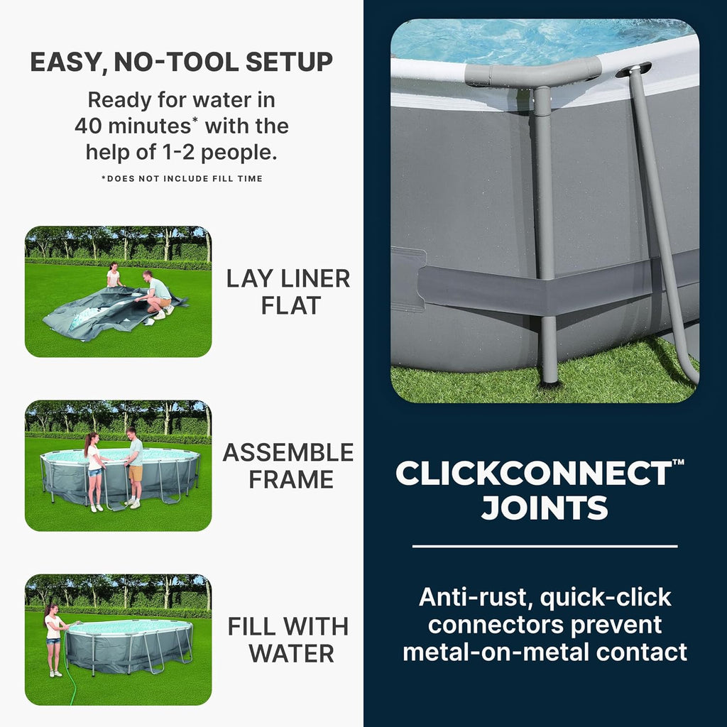 Power Steel 14' x 8'2" x 39.5" Oval Above Ground Pool Set | Includes 530gal Filter Pump, Ladder, ChemConnect Dispener wourant