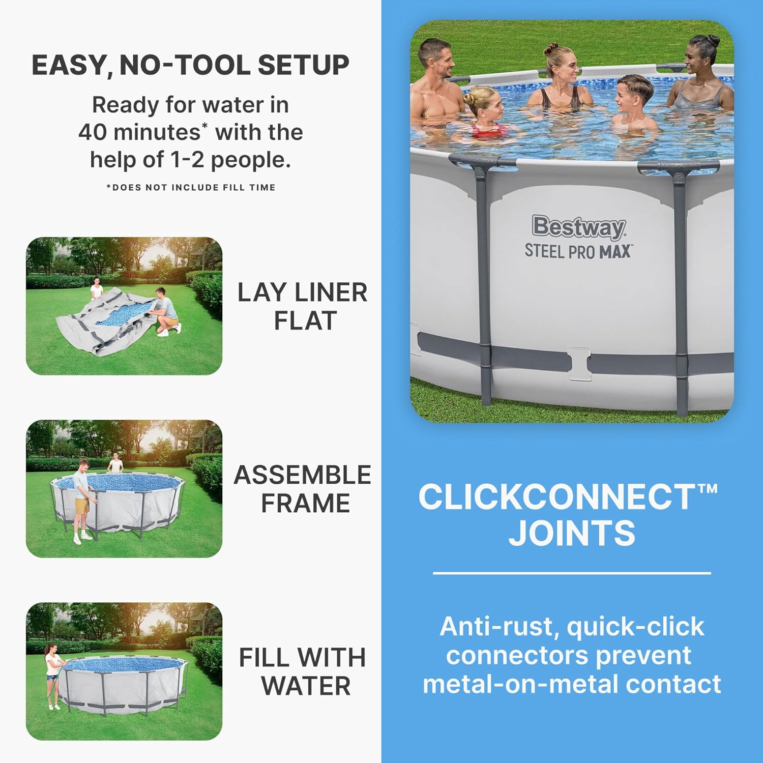 Steel Pro MAX 14 Foot x 48 Inch Round Metal Frame Above Ground Outdoor Swimming Pool Set with 1,000 Filter Pump, Ladder, and Cover, Gray wourant