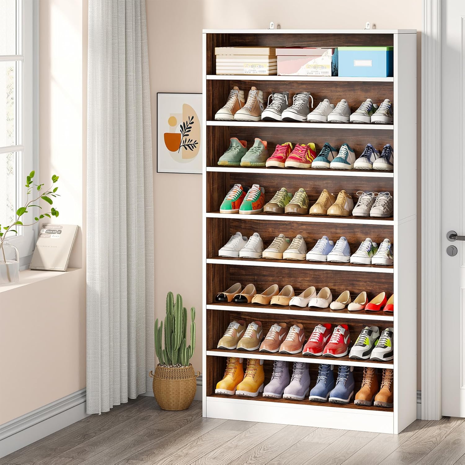 Tribesigns Shoe Cabinet, 9 Tiers 40-45 Pairs Heavy Duty Wood Freestanding Shoe Storage Cabinet wourant