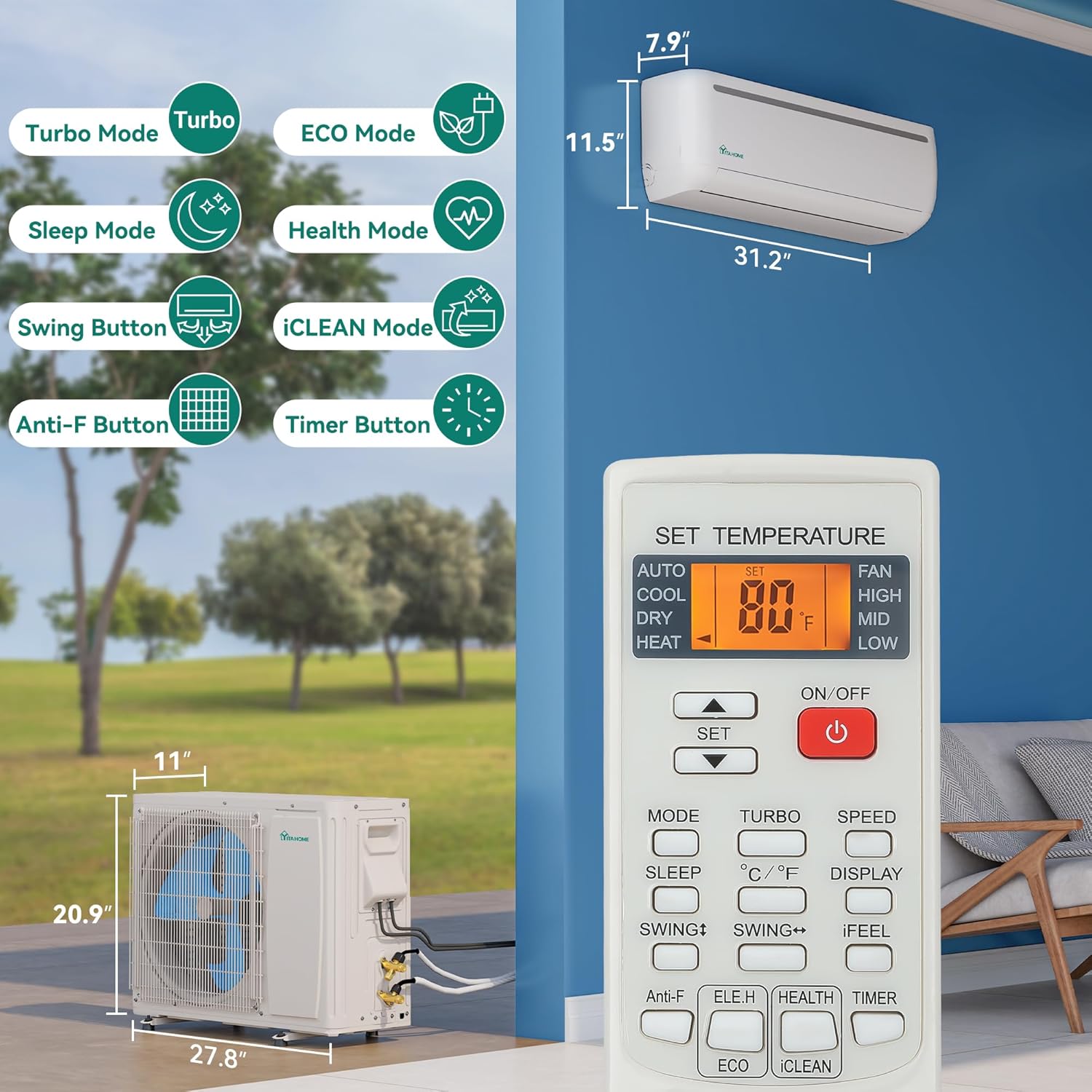 12000 BTU Mini Split Air Conditioner Heat Pump System, Wifi Enabled 20 SEER2 115V Inverter Ductless AC Cool Up to 750 Sq. Ft, Compatible with Alexa, Complete Installation Kit, White wourant
