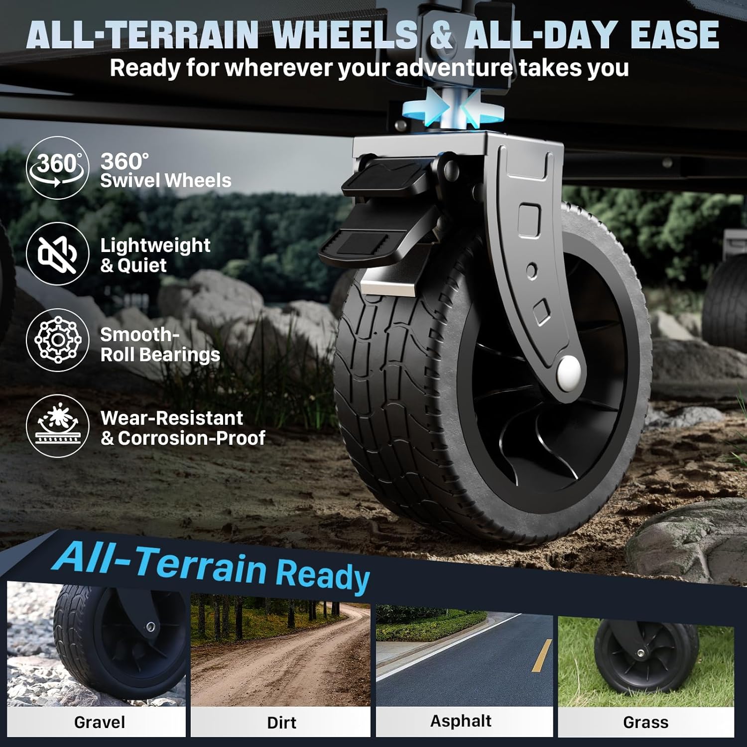 48" Extra Large Folding Travel Cart, 560 lb Capacity, 350 L Heavy Duty Utility Cart with Brakes and All-Terrain Wheels wourant