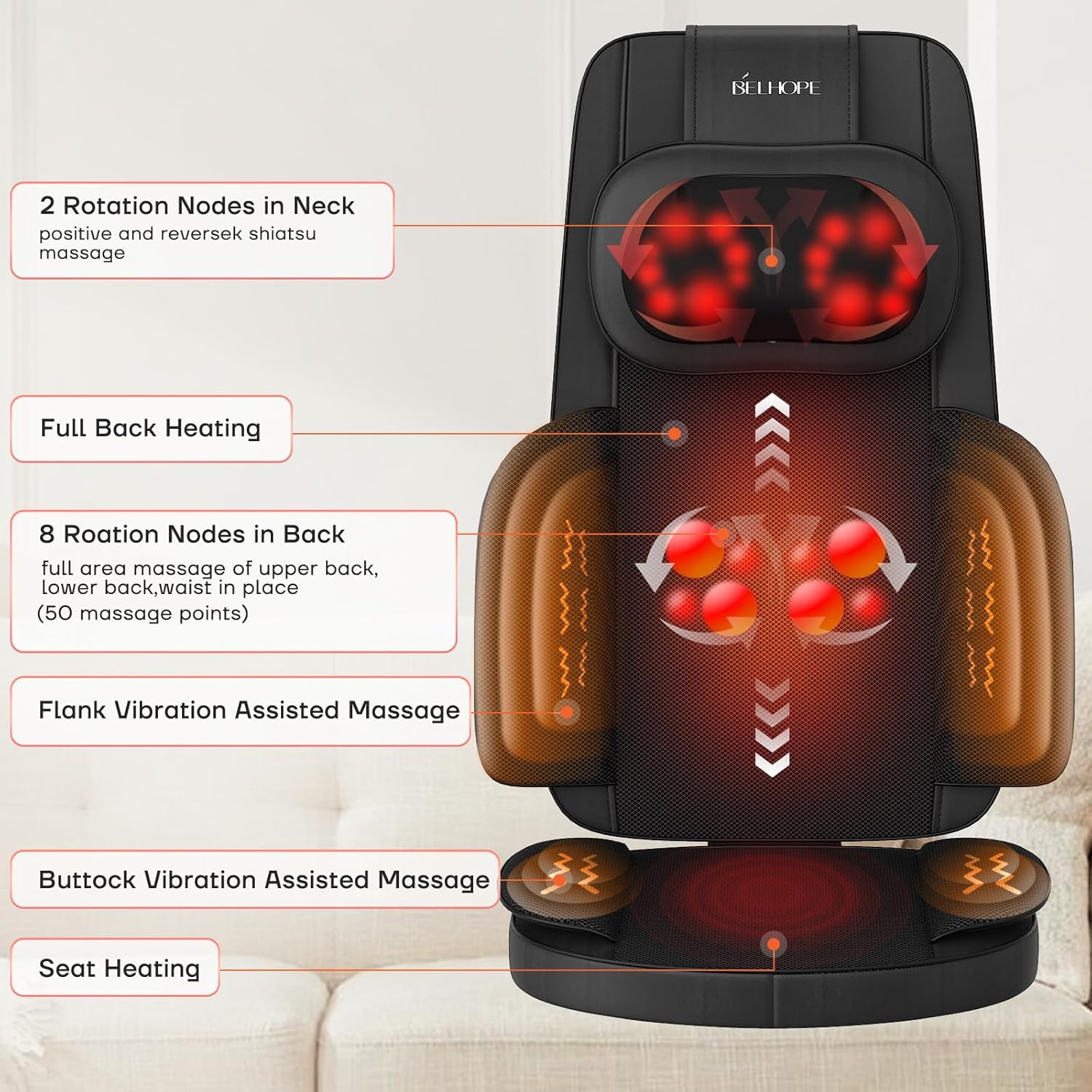 4D Kneading Back Massager Comfortable Chair Back Massager, Home Office Shiatsu Neck Massager Christmas Gift for Men and Women Parents wourant