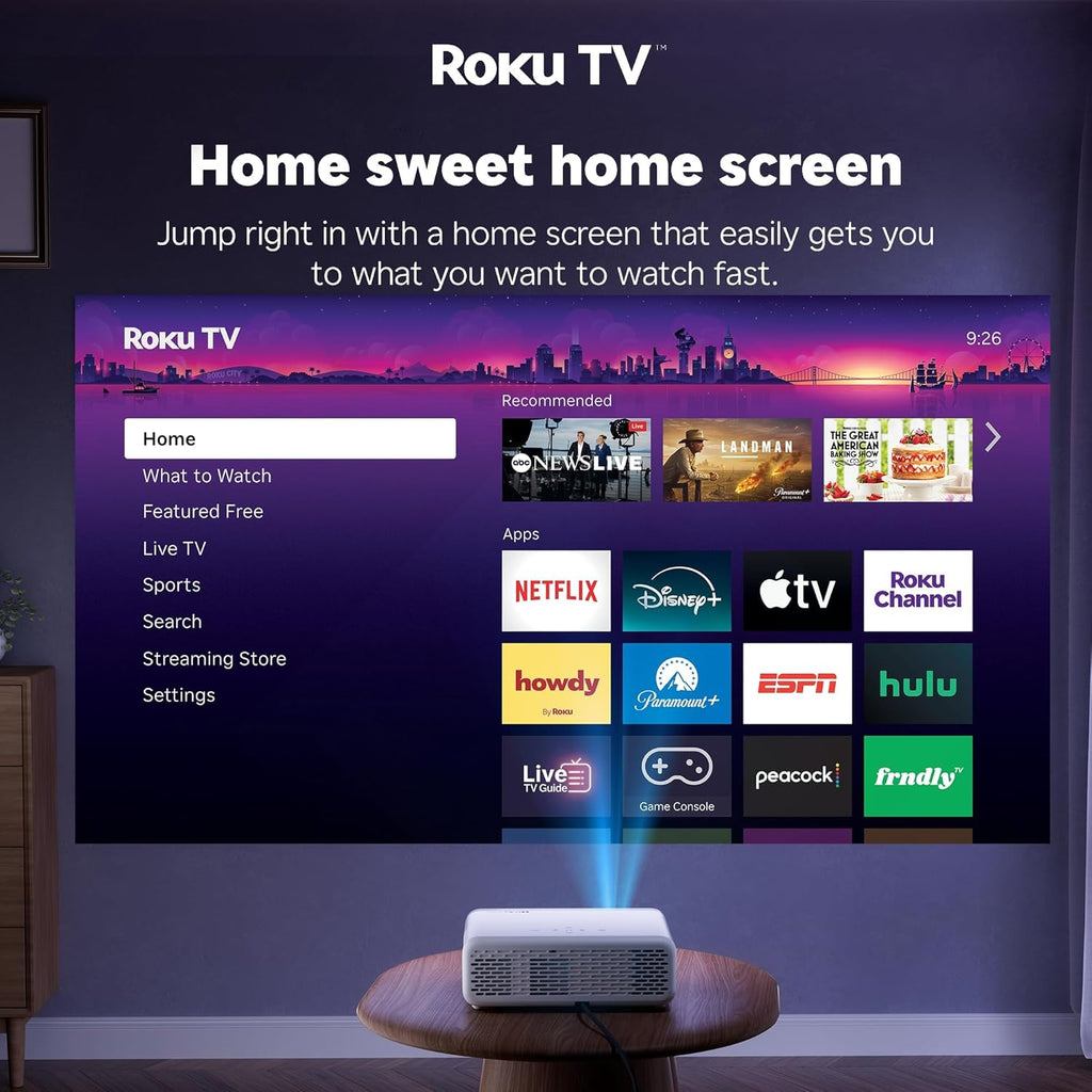 Aurzen Roku TV Smart Projector with Wifi and Bluetooth, Roku Streaming Experience Built-in wourant