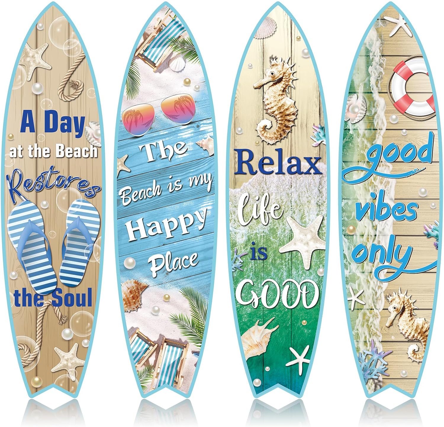 Blulu 4 Pcs Surfboard Wall Decor Surfboard Wall Hanging Sign Wooden Beach Decoration Summer Theme Decor Hawaiian Luau Party Decoration for Home Bar Aloha Tropical Birthday Party(Tiki) wourant