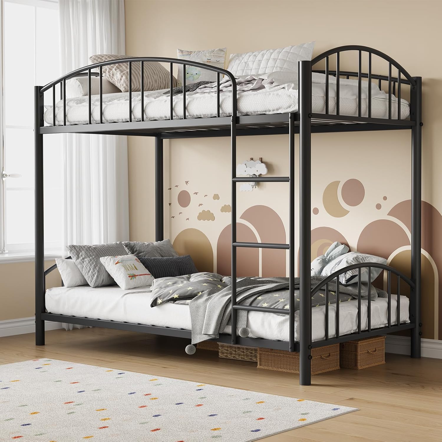 GarveeHome Metal Bunk Bed Twin Over Heavy Duty Bunkbeds Frame Arched Guardrail Safety Ladder wourant
