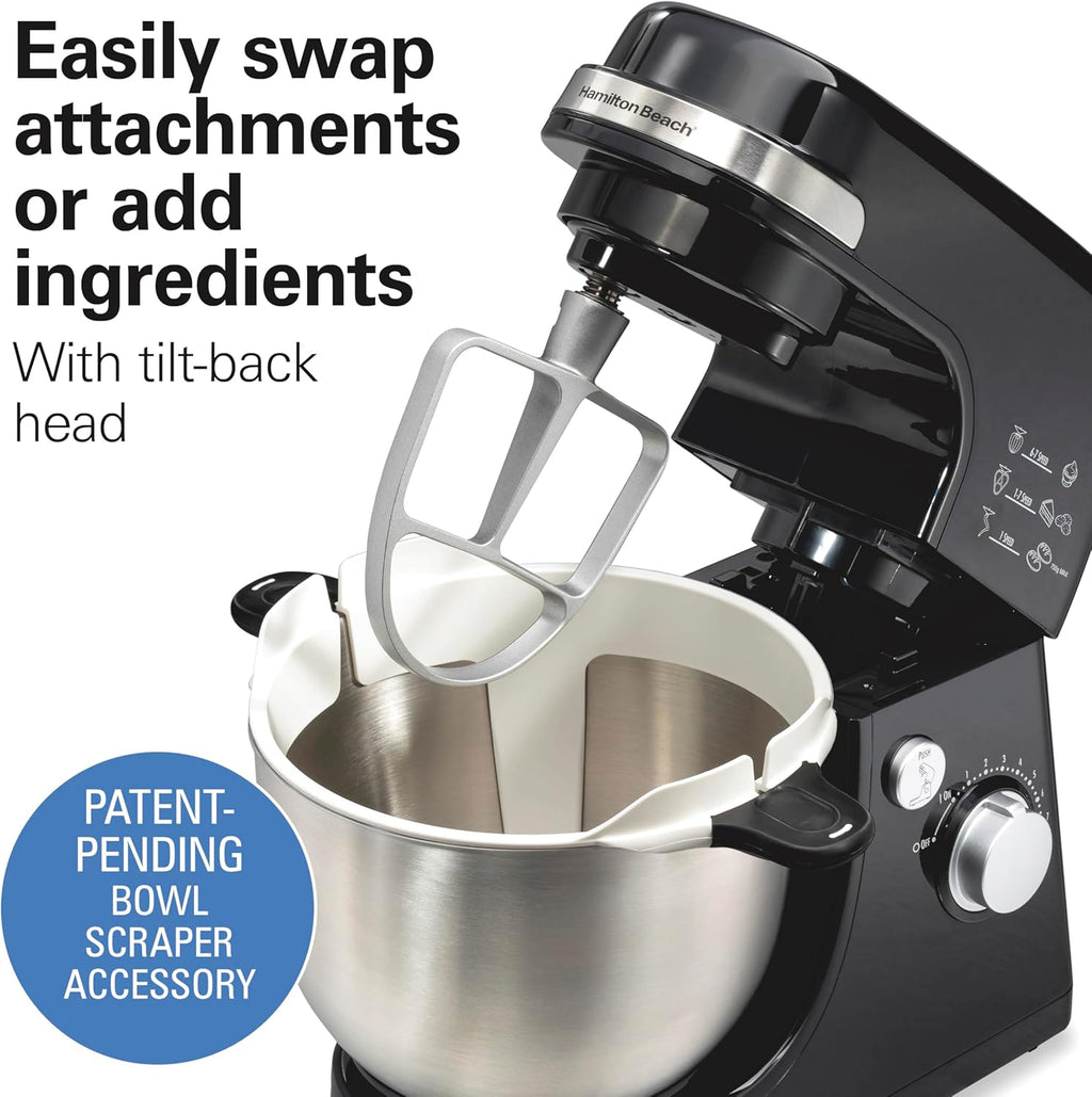 Hamilton Beach Electric Stand Mixer, 4 Quarts, Dough Hook, Flat Beater Attachments, Splash Guard 7 Speeds with Whisk, Black wourant