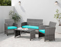 Shintenchi 4 Piece Patio Ratten Set Outdoor Furniture Set Wicker Conversation Set with Cushions and Tempered Glass Tabletop,Beige wourant