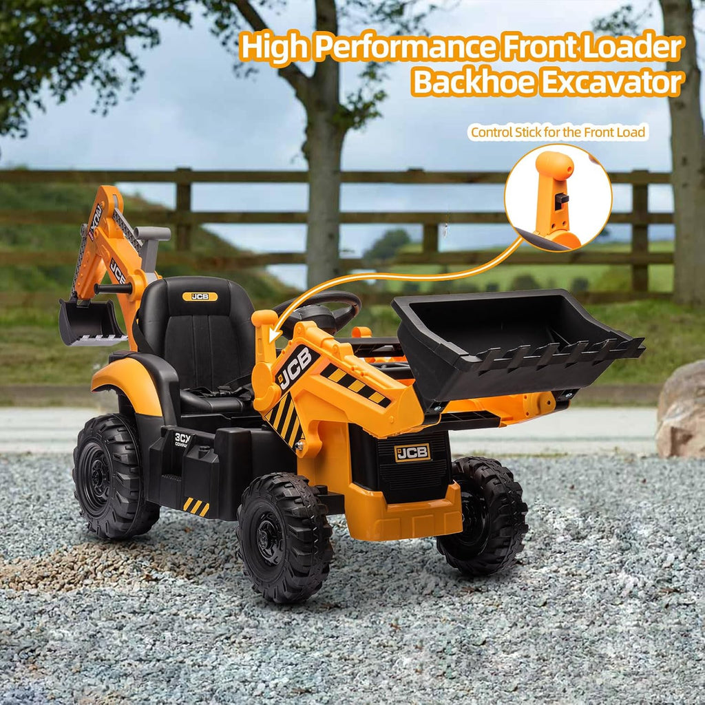 12V JCB Ride On Excavator, Ride on Toys for Kids 4-8, Electric Car for Kids with Tractor, Bulldozer, Digging Arm, Backhoe Toy Car with Slow Start/Stop, Adjustable Speeds wourant