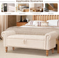 Furniliving Modern Storage Ottoman Bench, Sherpa Ottoman End of Bed Bench with Solid Wood Legs Upholstered Ottoman Benches with Storage Indoor Bench for Living Room with Rolled Arm, Entryway, White wourant