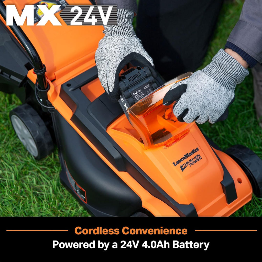 LawnMaster CLM2413A Cordless 13-Inch Lawn Mower 24V Max with 2X4.0Ah Battery and Charger wourant