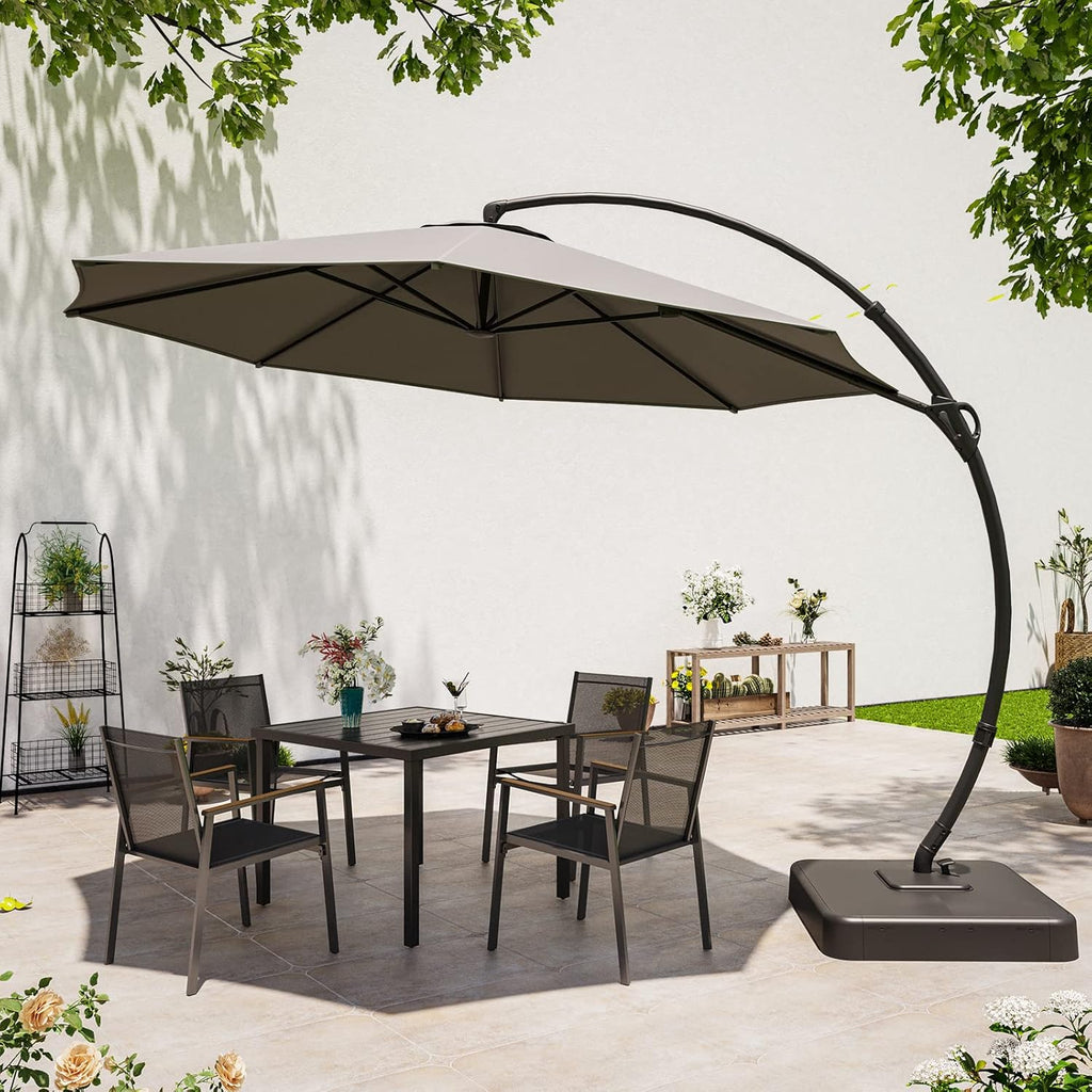 LAUSAINT HOME Outdoor Patio Umbrella with Base included, 11 FT Deluxe Curvy Cantilever Umbrella Heavy Duty Offset Hanging Umbrella with 360° Rotation for Market, Pool, Garden, Backyard, Deck (Beige) wourant