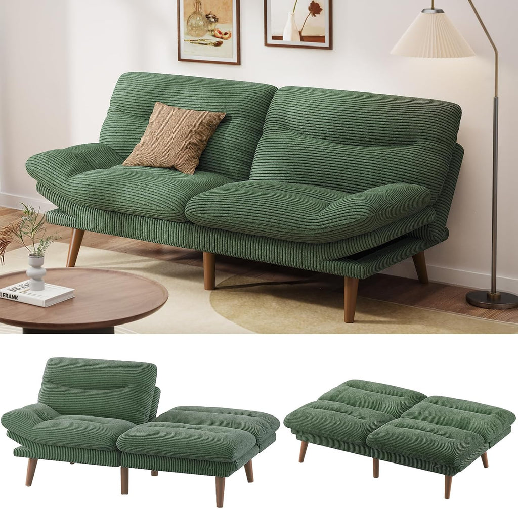 Convertible Futon Sofa Bed, 66 Inch Corduroy Futon Sofa Recliner Sofa Bed for Small Spaces, Playrooms or Offices wourant