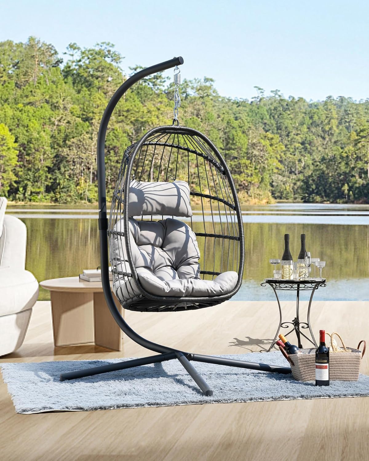 HWB Hanging Egg Chair Patio Wicker Hammock Egg Swing Chair with Cushion for Bedroom wourant