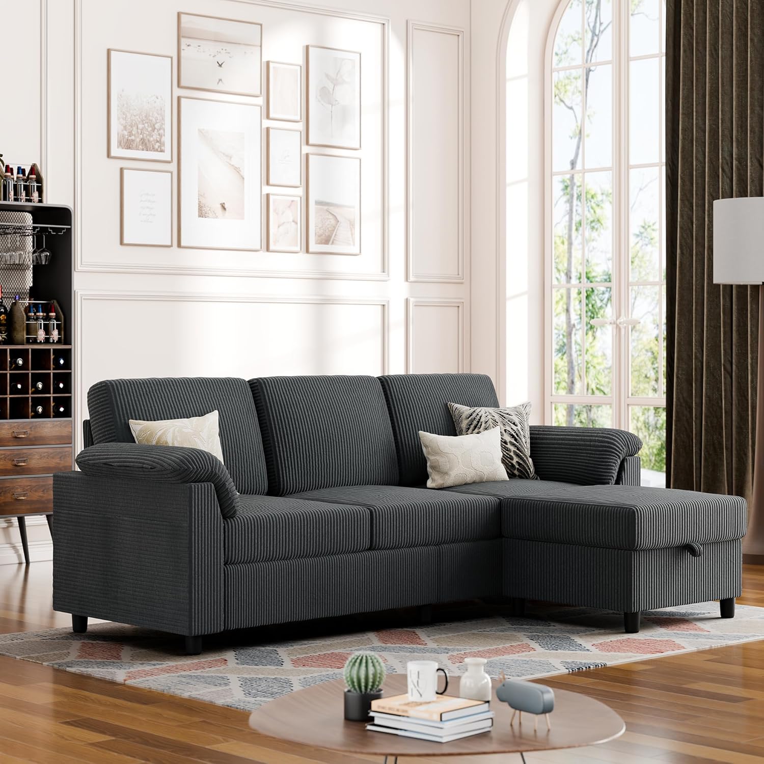 Vongrasig Convertible Sectional Sofa Couch 3 Seat L Shaped Sofa with Removable Pillows wourant