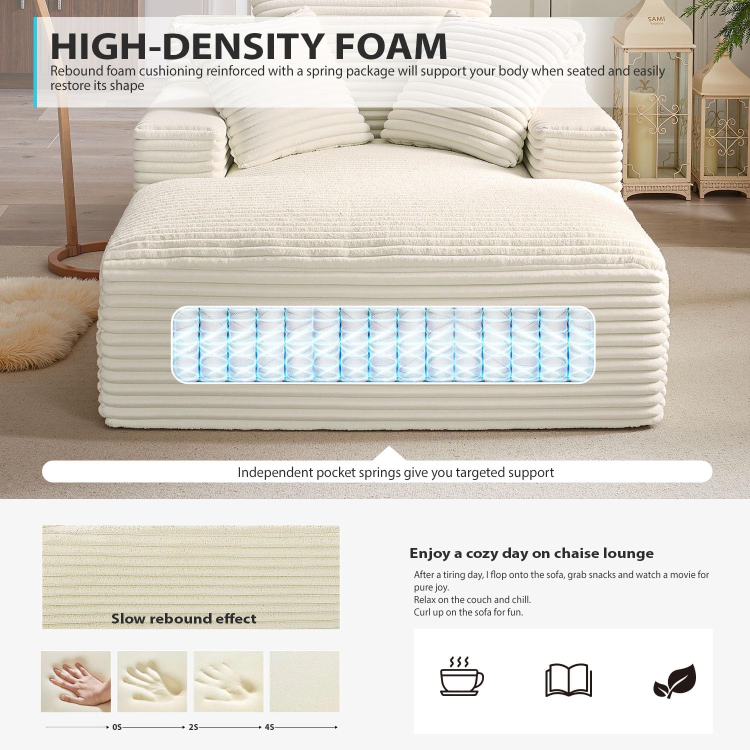 50-inch indoor recliner, oversized corduroy upholstered boneless sofa bed, deep sleeper sofa reading chair, cloud sofa, living room sofa wourant