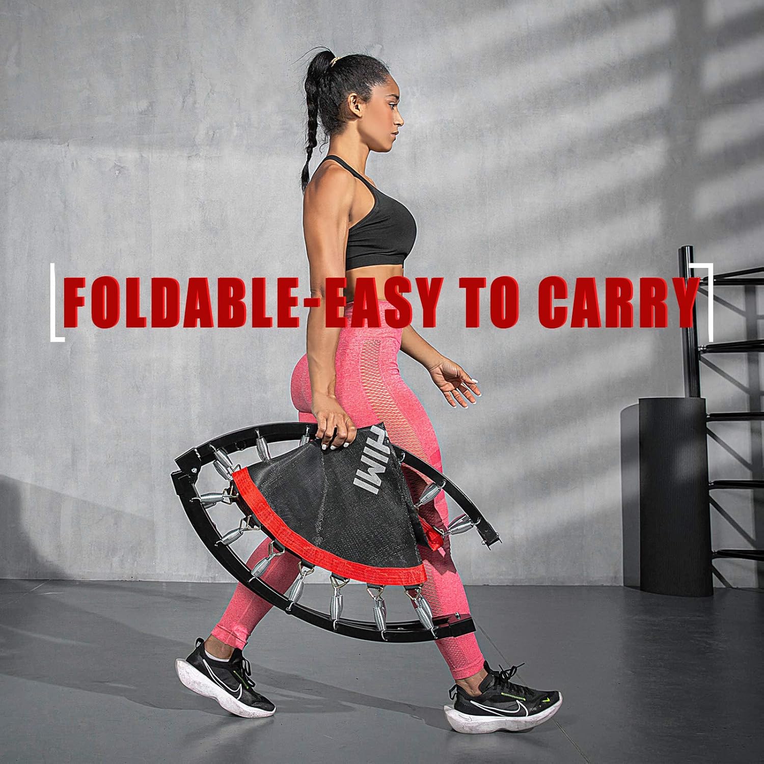 Kanchimi 40" 48" Folding Mini Fitness Indoor Exercise Workout Rebounder Trampoline with Handle, Max Load 330lbs wourant