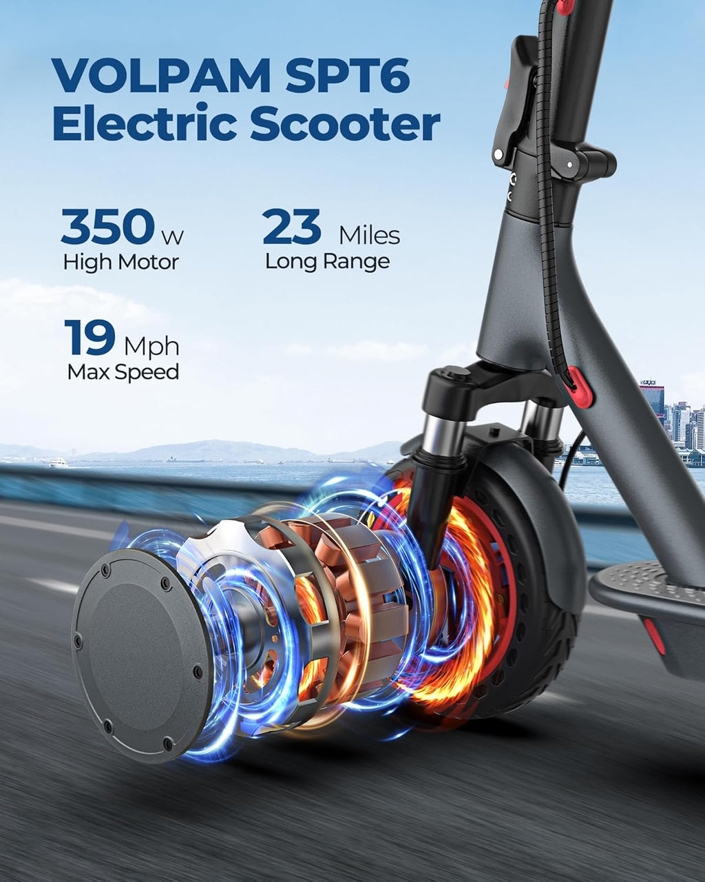 Electric Scooter, 350W/500W Powerful Motor, 8.5"/10" Solid Tires, 19/22Mph, 28/21/12 Miles Range,Dual Braking wourant