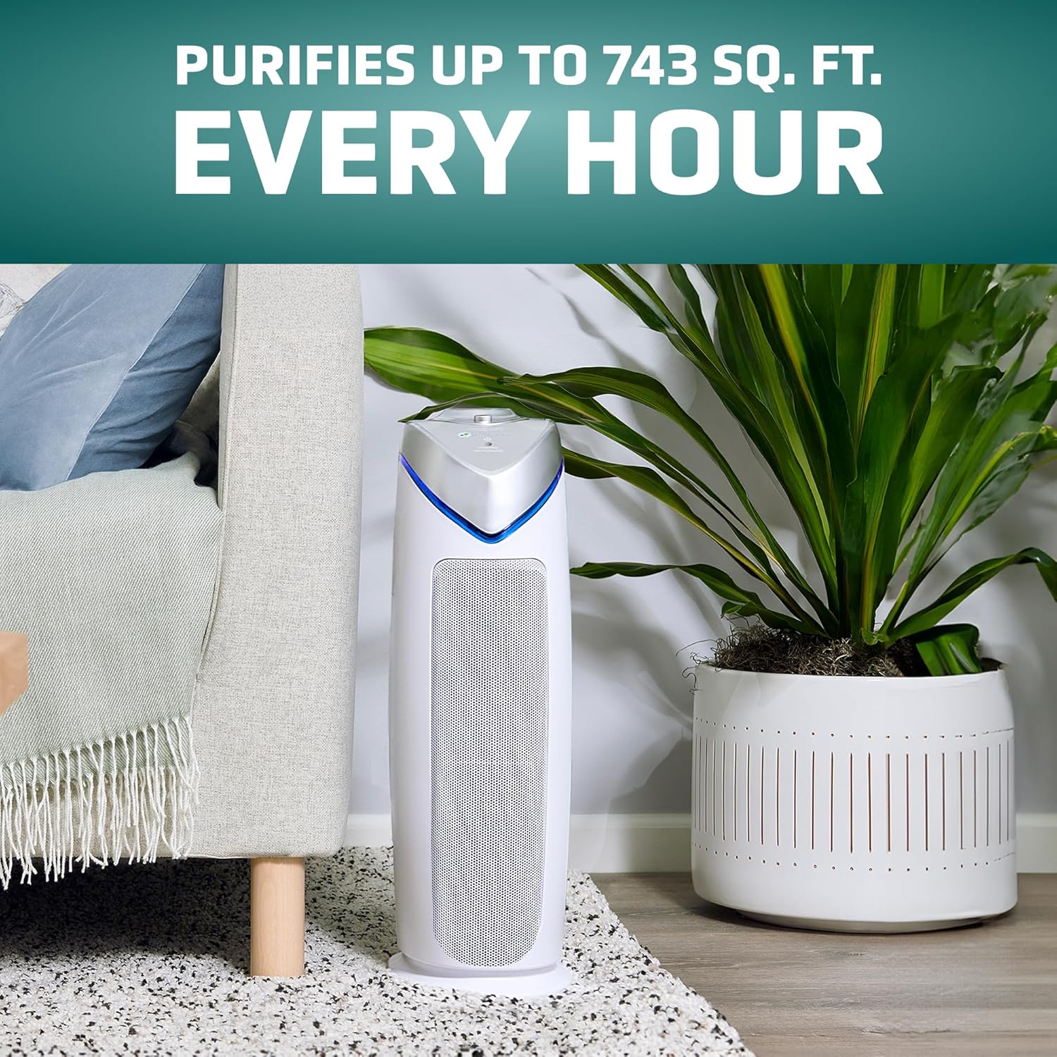 GermGuardian Air Purifier for Home with HEPA Pure Filter, for Wildfire Smoke, Pet Dander, Pollen, Odors, Large Rooms Up To 743 Sq. Ft., Removes 99.97% Pollutants, UV-C Light, 22", AC4825E, Gray wourant