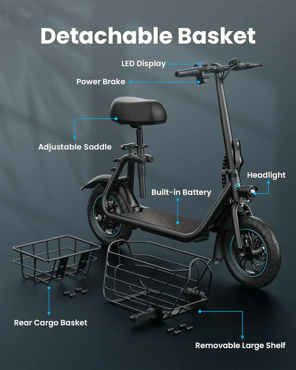 Gyroor Adult Electric Scooter with Large Center Basket 20 Mile Range Foldable and Seat wourant