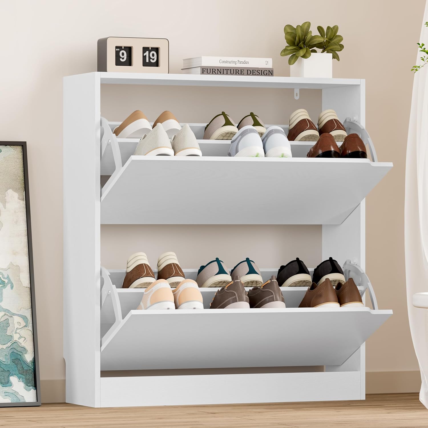 Shoe Cabinet with 3 Flip Drawers Hidden Wood Shoe Cabinet Freestanding Shoe Storage Cabinet wourant