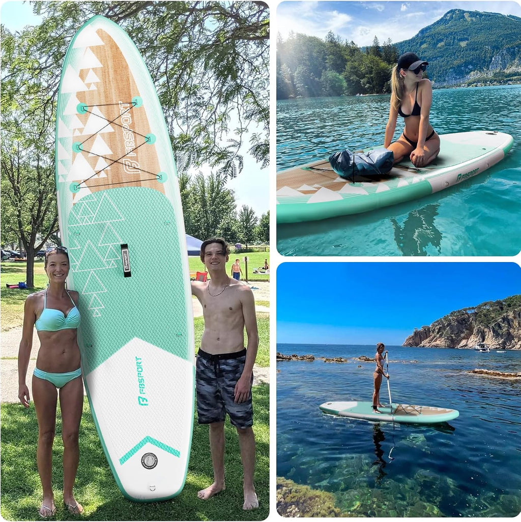 FBSPORT 11' Premium Stand Up Paddle Board, Yoga Board with Durable SUP Accessories & Carry Bag | Wide Stance, Surf Control, Non-Slip Deck, Leash, Paddle and Pump for Youth & Adult wourant