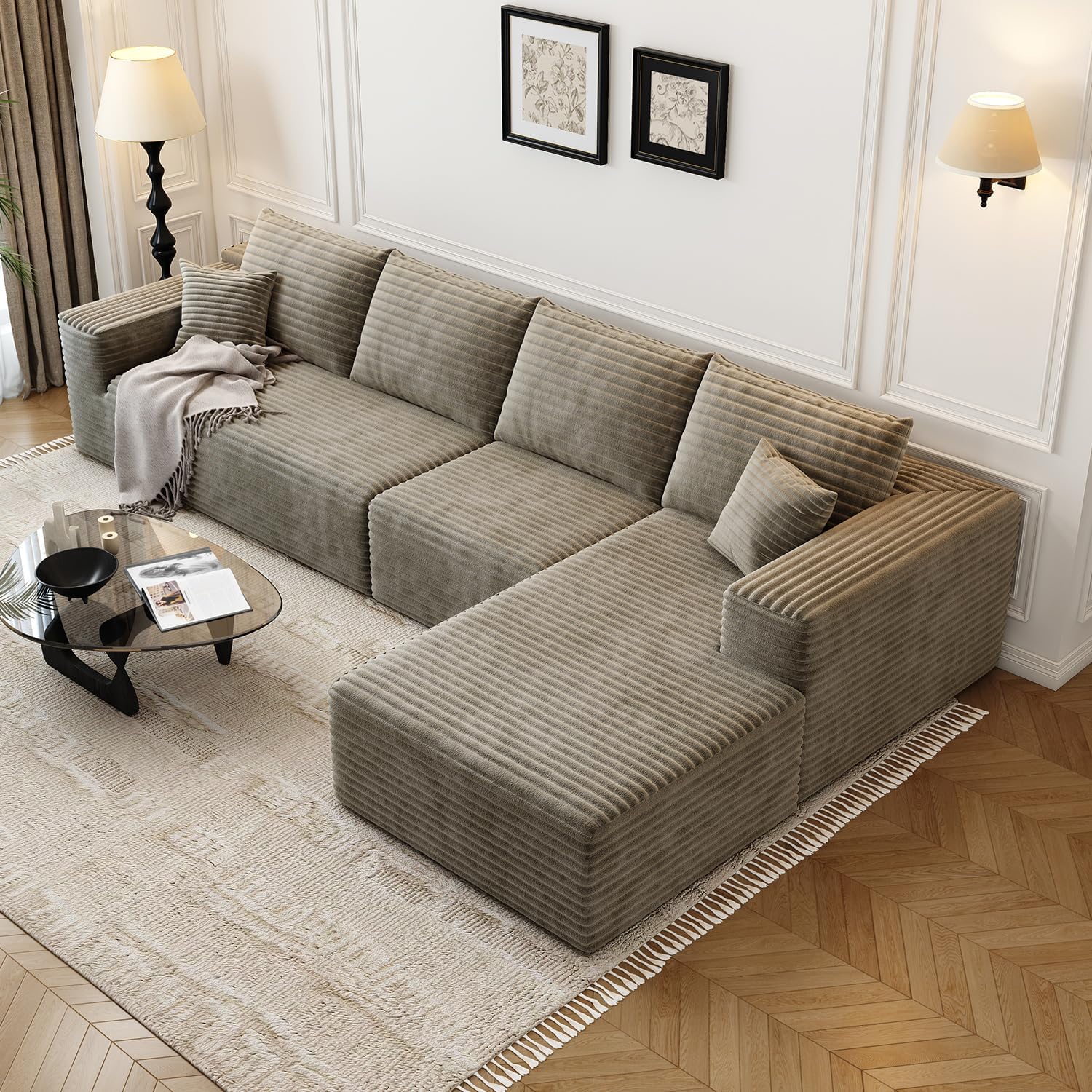 107.5 inch Cloud Modular Sectional Sofa with L-Shaped Chaise Lounge, Modern Minimalist Upholstered Sofa Deep Seating Corner Sofa wourant