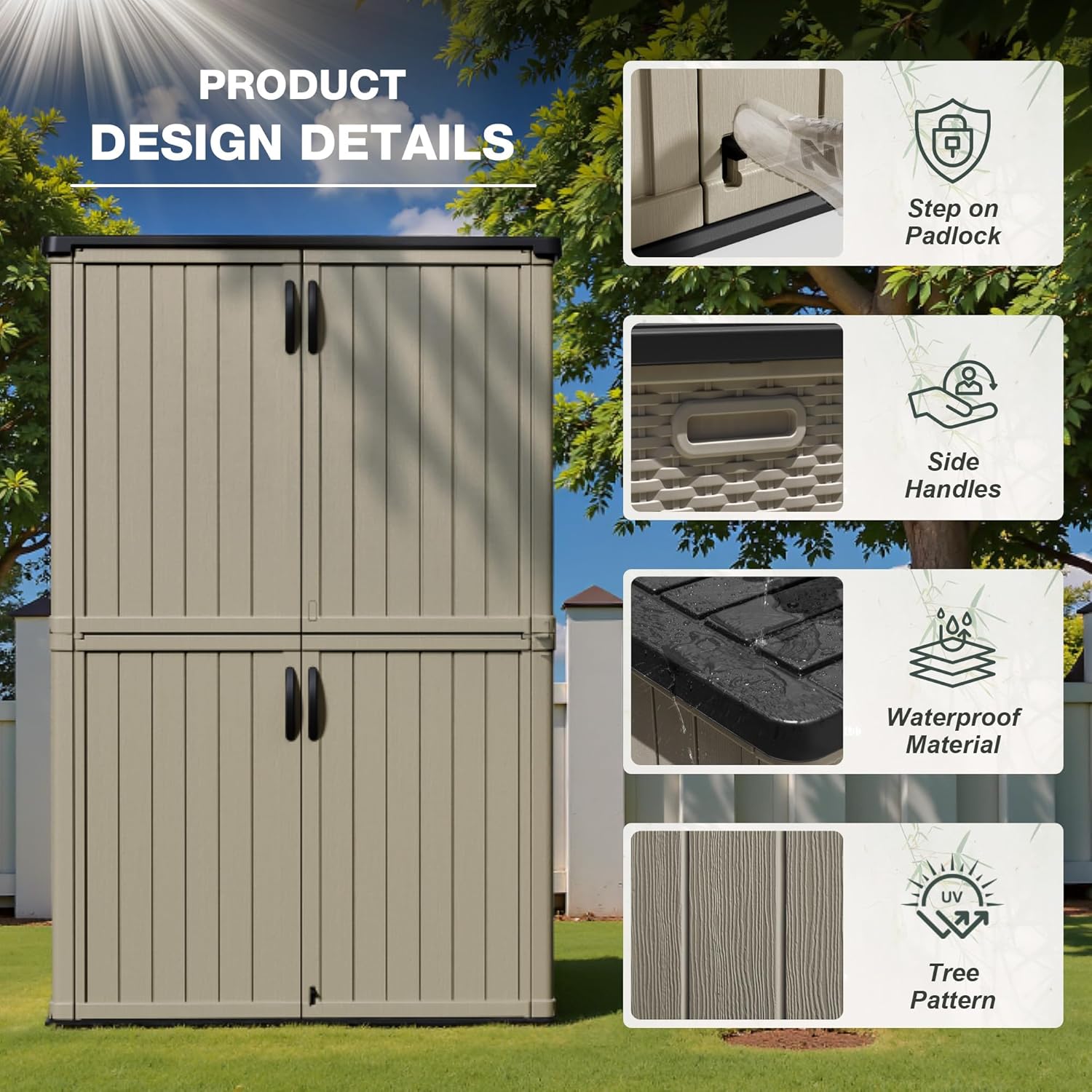 Greesum Outdoor Horizontal Storage Shed 27 Cu.ft Resin Large Storage Box for Garden Patio wourant