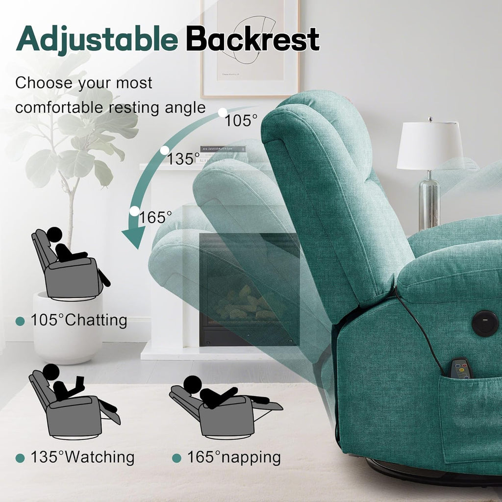 Adult rocking chair, gliding recliner, 360° rotating rocking chair with massage and heating function wourant