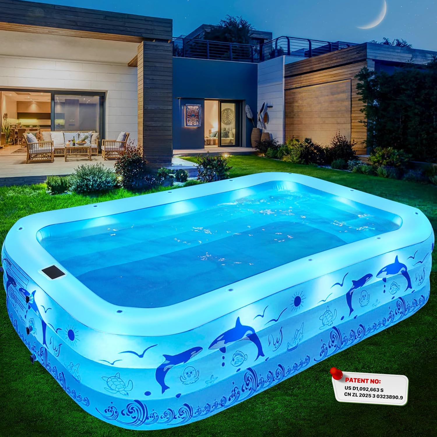 2026 Upgrade Inflatable Pools with Lights, Inflatable Swimming Pools for Adults, Blow Up Pool Solar, Large Pool, Durable Thickened Inflatable Pool for Backyard- Light Blue woonhhop