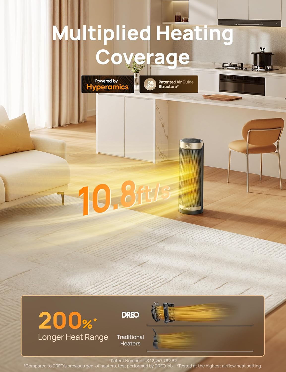 Dreo Space Heater, 1500W Electric Heaters for Indoor Use with Thermostat, 70° Oscillation, 8 Safety Protections, 5 Modes, Remote, 12H Timer, Quiet Portable Heater for Office, Bedroom, Large Room wourant
