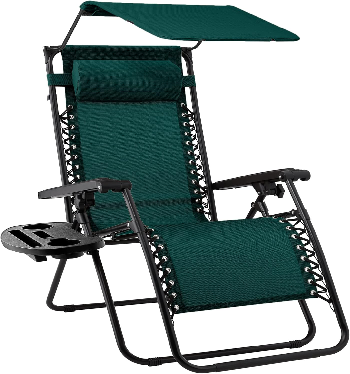 Best Choice Products Folding Zero Gravity Outdoor Recliner Patio Lounge Chair w/Adjustable Canopy Shade, Headrest, Side Accessory Tray, Textilene Mesh - Peacock Blue wourant