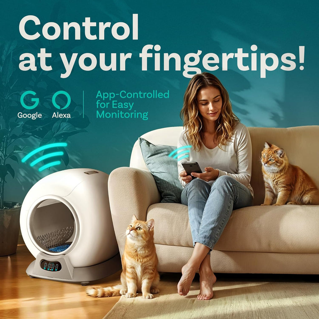 Self Cleaning Litter Box with Auto Safety Sensors for Multiple Cats - Automatic Cat Litter Box Self-Cleaning - Covered Odor Removal with APP Control - Compatible On All WiFi wourant