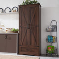 JXQTLINGMU Farmhouse Kitchen Pantry Cabinet - 72" Tall Wood Kitchen Storage Cabinets with Adjustable Shelves & 2 Barn Style Doors & Drawer, Versatile Storage for Dining Room, Bathroom, Antique White wourant