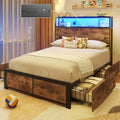 Lifezone Queen Bed Frame with 2-Tier Storage Headboard, Metal Platform Bed Frame with 4 Storage Drawers, Built in Charging Station & LED, Noise-Free/Metal Support/No Box Spring Needed wourant