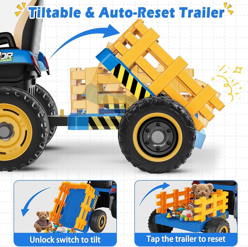 24V Ride On Tractor w/Tiltable & Detachable Trailer, 2x65W Motors, EVA Tires, Remote Control, Bluetooth, Shifter, Music, Electric Car for Kids, Green wourant
