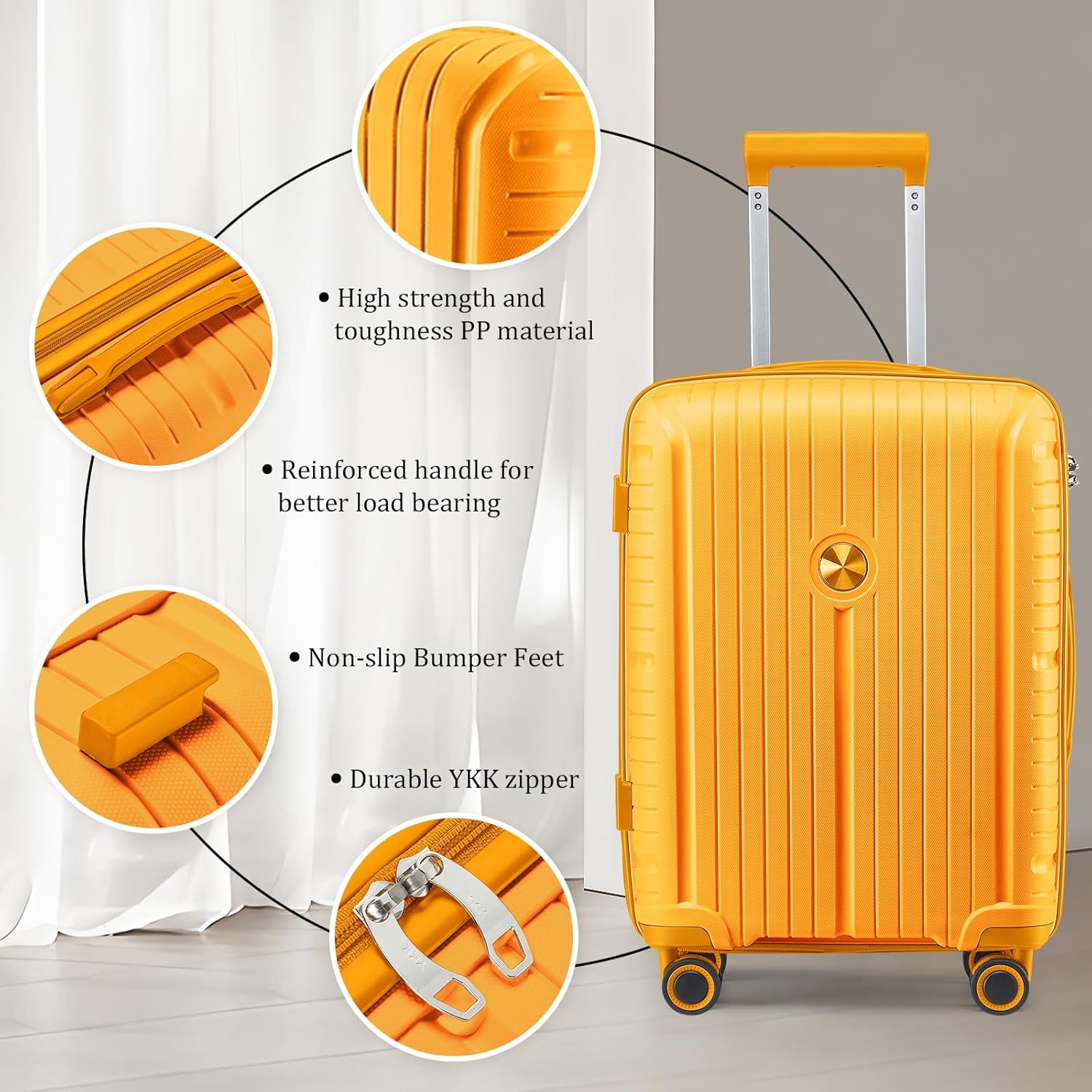 5-piece PP hardshell lightweight travel carry-on luggage set with dual spinner wheels and TSA lock wourant
