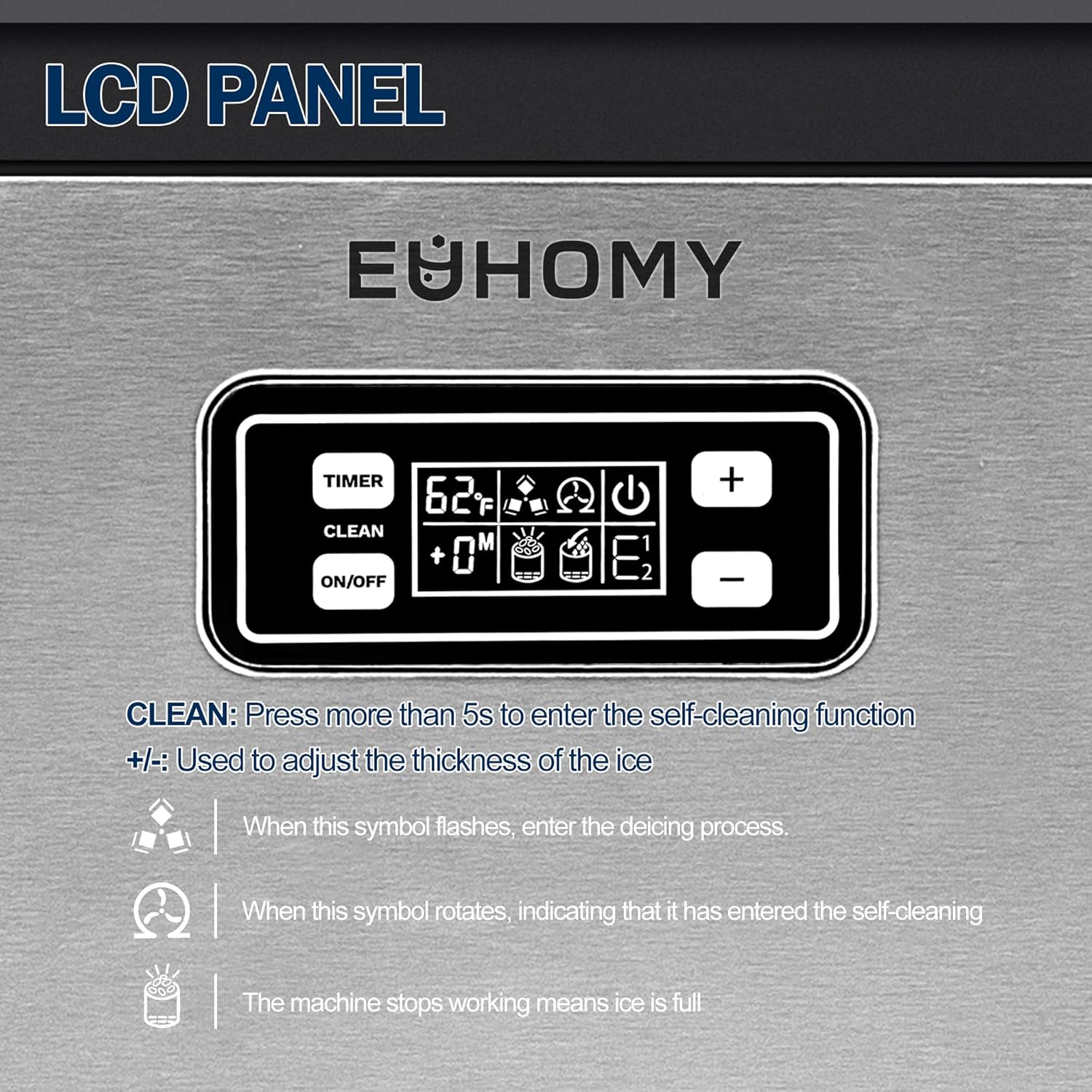 EUHOMY Commercial Ice Maker Machine, 100lbs/24H Stainless Steel Under Counter ice Machine with 33lbs Ice Storage Capacity, Freestanding Ice Maker. wourant