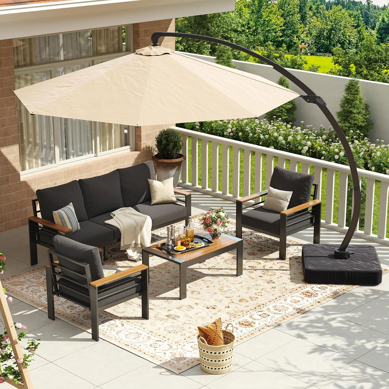 Aoxun Aluminum Patio Furniture Set 7 Seats, Oversized Outdoor Sectional with Washable Thick Cushions, Coffee Table and Waterproof Cover, Patio Conversation Sets for Porch, Balcony, Deck woonhhop