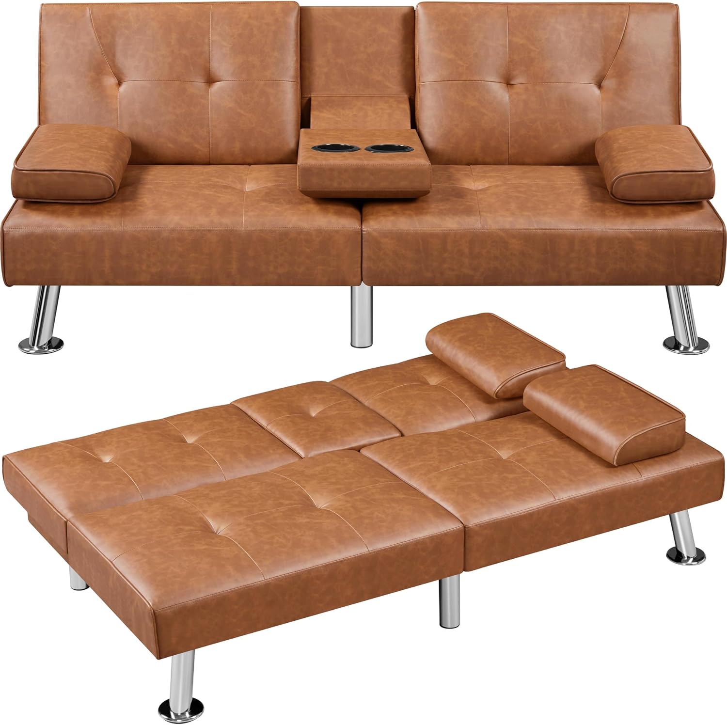 Convertible Sofa Bed Modern Imitation Leather Home Recliner Flip Double Sofa Folding Sofa Bed Guest Bed wourant
